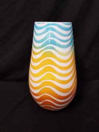 Italian Hand Crafted Rainbow Swirl Style Pottery  Vase