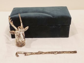 Godinger Silver Treasures Stag Head & Tree Branch Holder Candle Snuffer In Dark Green Velvet Gift Box