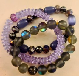 Trio Of Beaded Bracelets In Pinks/purples