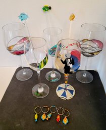 Fun Grouping Of Colored And Painted Glasses Paired With Stirrers And Markers