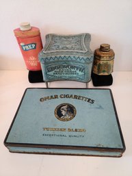 Vintage Canisters Of Talcum Powder, Tobacco, Cigars And Ink