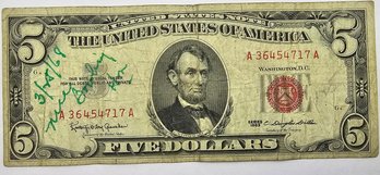 Series Of 1963 $5.00 Bill RED SEAL