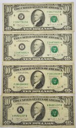 (4) Series Of 1988 $10.00 Bills  FACE VALUE $40.00