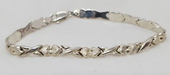 Vintage Sterling Silver 7' 'Star Gold' Heart (Hugs And Kisses) Bracelet ~ 4.87 Grams