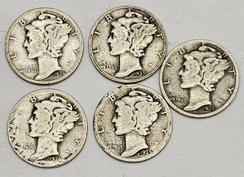 5 Mercury Dimes SILVER