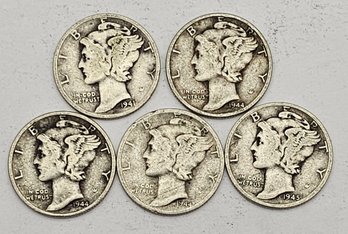 5 Mercury Dimes SILVER