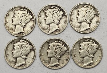 6 Mercury Dimes SILVER