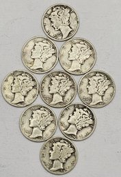 9 Mercury Dimes SILVER