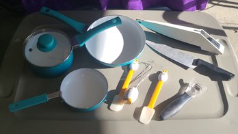 Cute And Practical Kitchen Lot, Includes Pampered Chef Knife And Corn Cutter