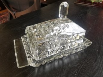 Vintage Large Crystal Glass Lidded Butter Or Cheese Dish