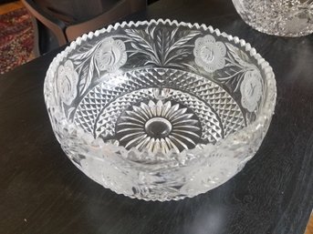 Vintage Footed Cut Crystal Sawtooth Edge Centerpiece Bowl