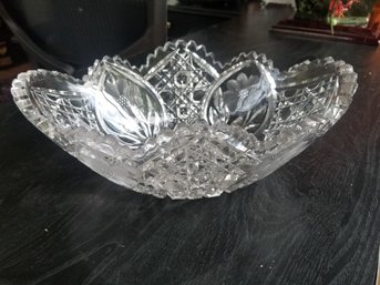 Exquisite Antique Footed Cut Crystal Oval Bowl