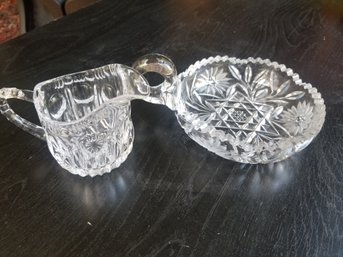 Vintage Cut Crystal Tea Essentials - Handled Dish & Creamer