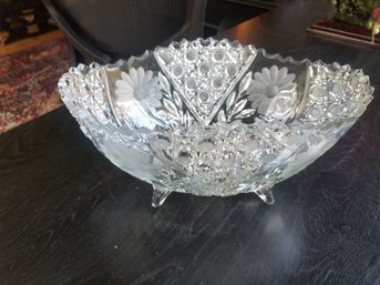 Antique Brilliant Cut Footed Crystal Oval Centerpiece Bowl