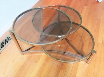 Fantastic Mid Century Modern Vintage Milo Baughman Tri Level Brass & Glass Swivel Coffee Table,  VERY RARE