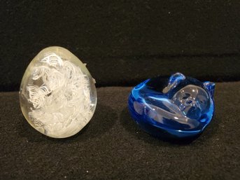 Vintage Murano Glass Filligrana & Blue Glass Paperweights