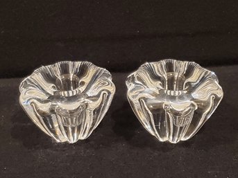 Vintage Orrefors Crystal Art Glass Stella Candleholders. Signed Sweden Flower Shaped