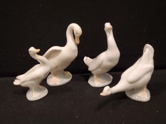 Four Retired Lladro & NAO Lladro Porcelain White Duck Figurines