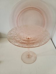 Fabulous Pink Vintage Compote Dish By Fostoria  Plus Large Vintage  Pink Platter !