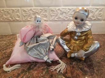 Vintage Pair Of Mann Japan Pierrot Clown Musical Figurines