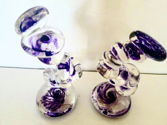 Wow!  Funky And Fun!  Purple Art Glass Sculptures