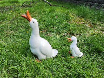 A Duck And A Duckling Garden Statues