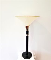 Black & Brass Vintage Retro Torchiere 30' Table Lamp With Opaque Heavy Plastic Shade