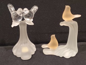 Vintage Frosted Glass Love Bird Figurines - Crowning Touch & Toyo