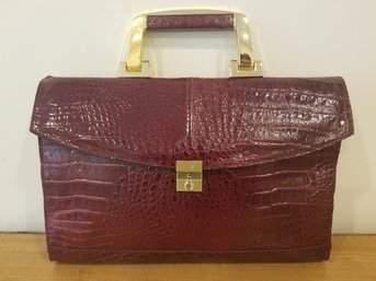 RARE Vintage Sudhaus Maroon Leather Portfolio Bag With Top Handle & Shoulder Strap - Made In Italy