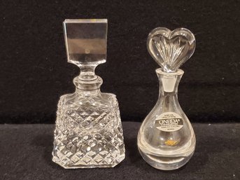 Two Oneida Cut & Blown Lead Crystal Perfume Bottles