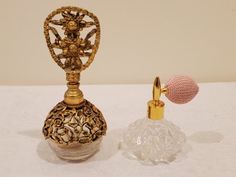 Two Vintage Perfume Bottles - One With Dabber & One Holmspray Atomizer