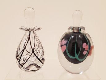 Two Vintage Blown Glass Perfume Bottles With Dabber Stoppers