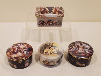 Four New 1992 Ardleigh Elliott Porcelain Cat Themed Smalled Lidded Music Boxes