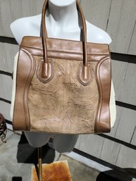 Brown And Cream Leather Gently Used Worth Handbag