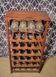 Oak Wine Rack And Wine Glasses.  Perfect Size To Fit Any Kitchen Or Bar.  - - - - - - - - - - Loc:Bar