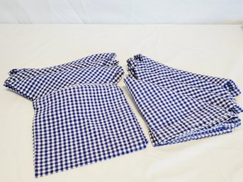 Eight Blue & White Checked Gingham 100 Percent Cotton Cloth Napkins