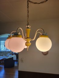 Mid Century Modern 5 Globe Yellow And White Chandelier