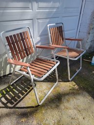 Vintage Aluminum / Wood Folding Chairs.  - - - - - - - - - - - - - -Loc:Garage