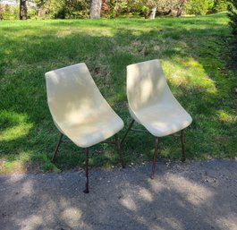 Mid Century Modern Club Chairs.  Metal Legs And Resin Bodies.  - - - - - - - - - - - Loc:garage