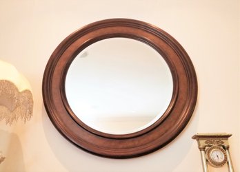 Substantial Vintage Ethan Allen Townhouse Collection Large Round Burlwood Framed Beveled Mirror