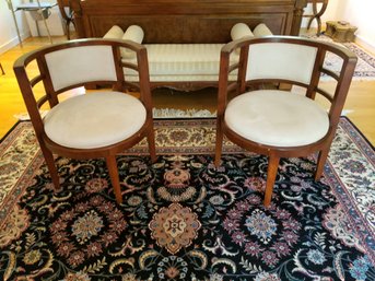 Pair Of Najarian Furniture Upholstered Cosmo Open Barrel Back Accent Chairs