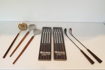 MCM Cathrineholm Fondue Forks & Danish Modernist Serving Utensils