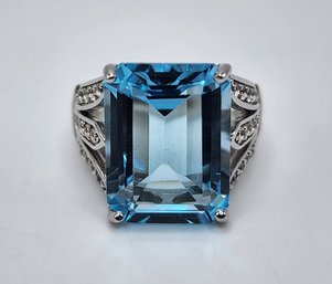 Sky Blue Topaz, White Topaz, Rhodium Over Sterling Ring