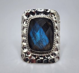 Rectangular Gray Labradorite Ring In Sterling