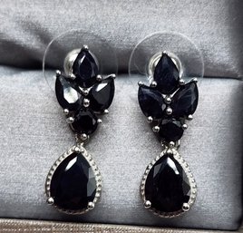 Midnight Sapphire Dangle Earrings In Platinum Over Sterling