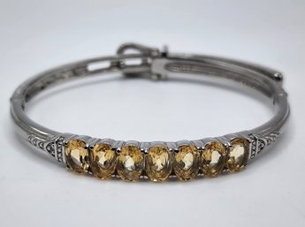 Brazilian Citrine Bangle Bracelet In Stainless