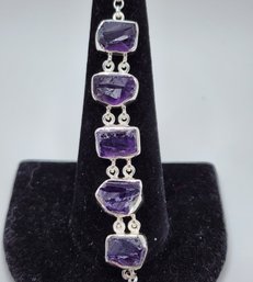 Amethyst Rough Cut Toggle Clasp Bracelet In Sterling