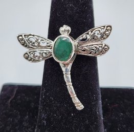 Bali, Emerald Dragonfly Ring In Sterling Silver