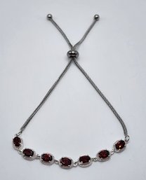 Red Garnet Bolo Bracelet In Sterling Silver