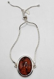 Baltic Cognac Colored Amber Bolo Bracelet In Sterling